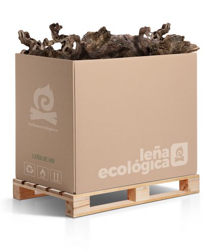 Caja paletizada con leña de madera de vid